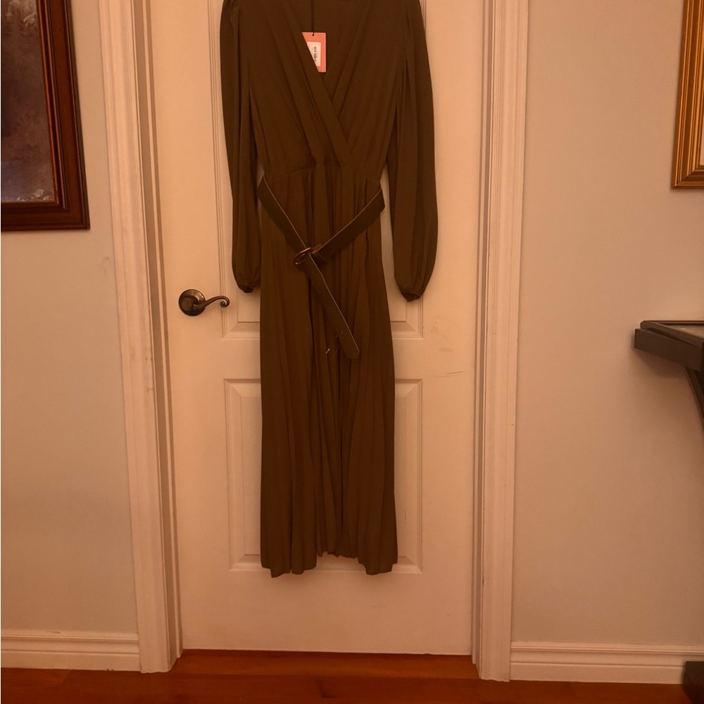 Elegant Olive Green Wrap Dress